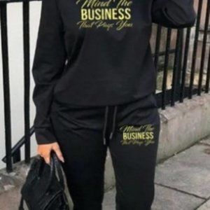 Long Sleeve Letter Print Sweatshirt & Drawstring Pants Set